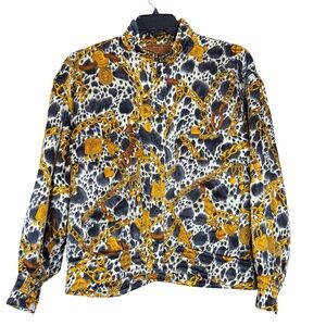 1980s Escada Dog with Chains and Logo Medallion Print Silk Bomber Jacket EU 40
